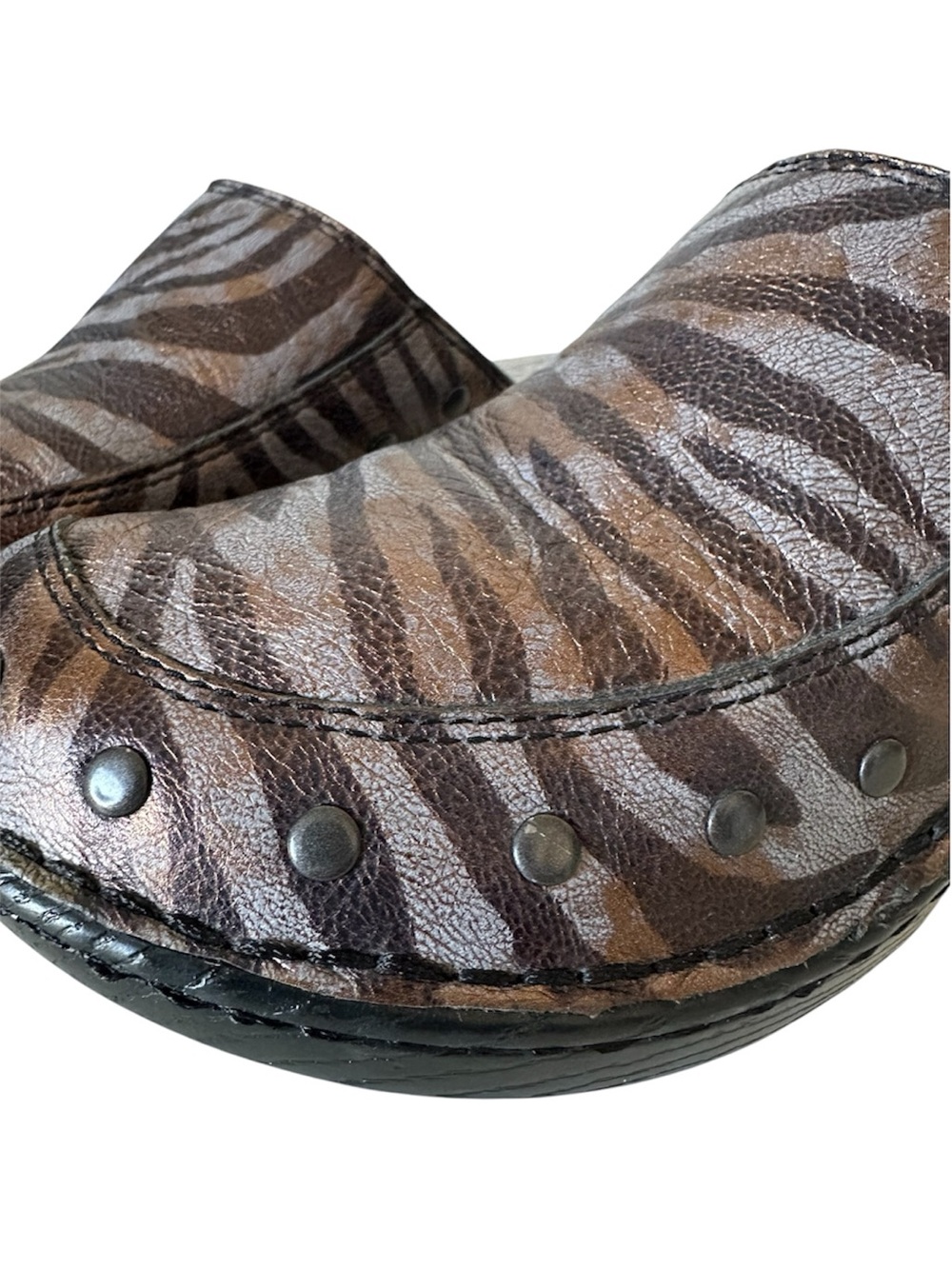 Born Wedge Metallic Brown Zebra Print Leather Clog Mules 9 (40.5) - Picture 2 of 11
